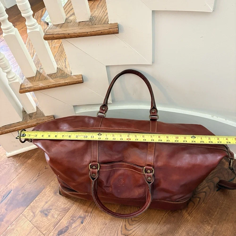 Italian Leather Rolling Duffel Bag Wheeled Weekender Carry On Luggage Brown